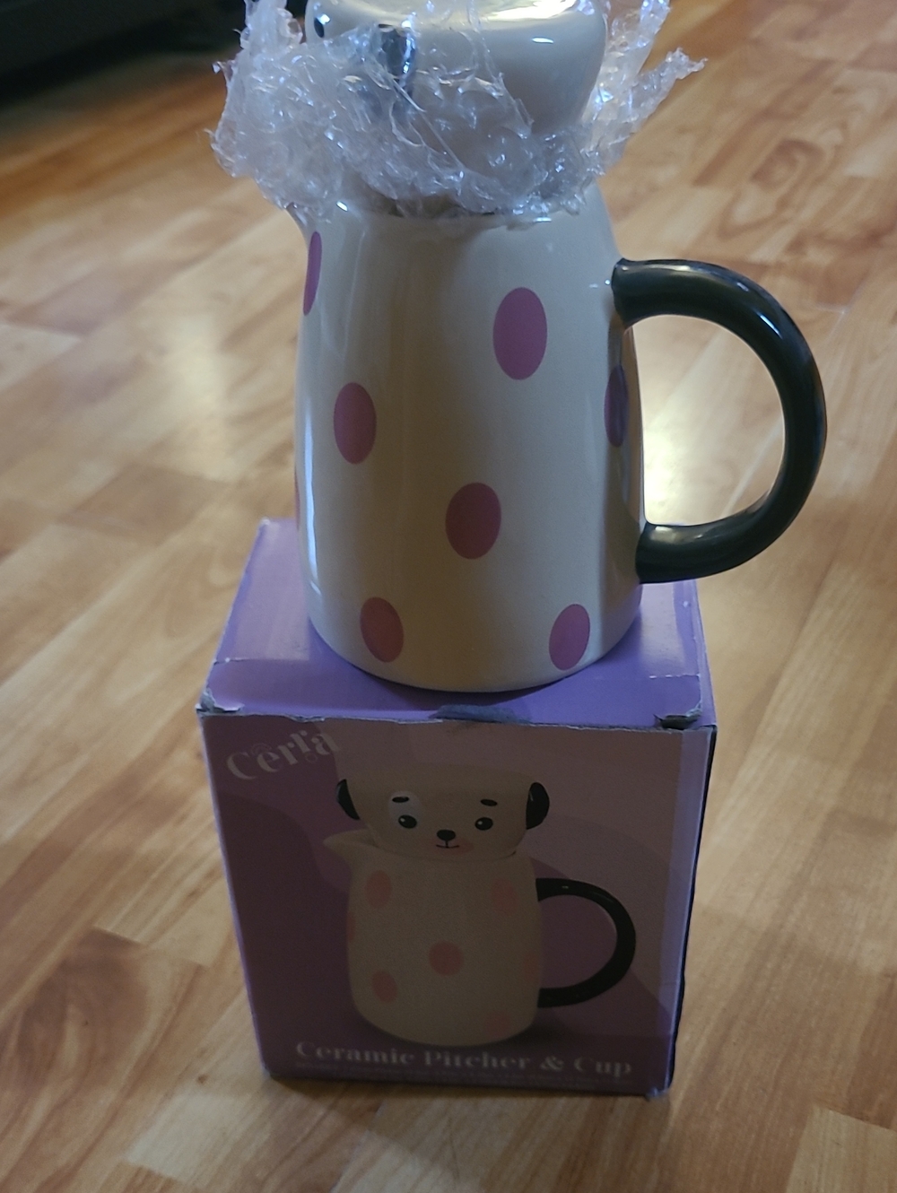 Ceramic Polka Dot Pitcher Mug - Cream and Pink
